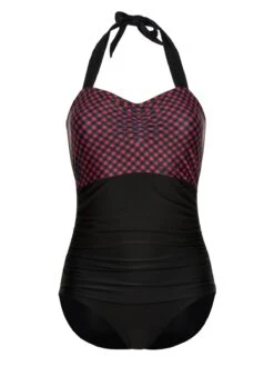 Pussy Deluxe Roxy Checkered Damen Badeanzug Schwarz Allover