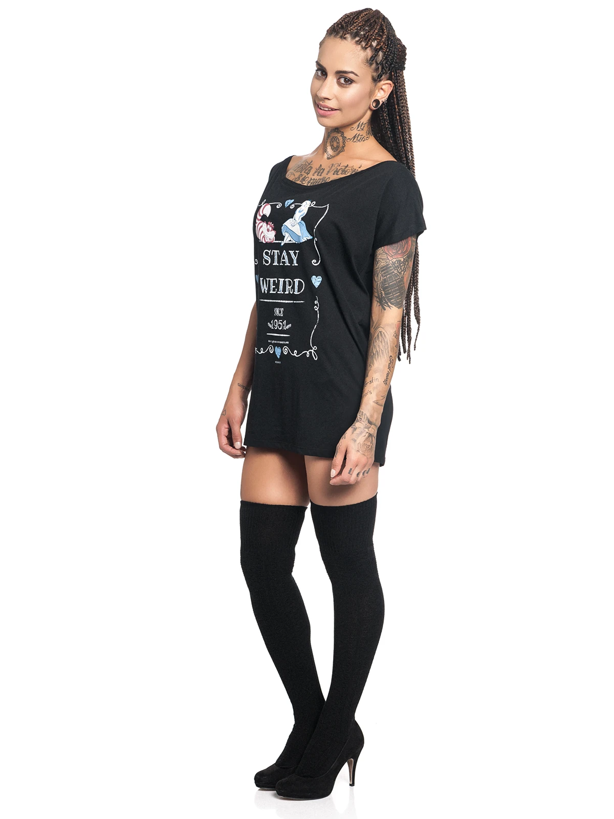 Alice Im Wunderland Stay Weird Damen Loose-Shirt Schwarz – Bild 2