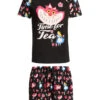 Alice Im Wunderland Tea Damen Pyjama Schwarz Allover