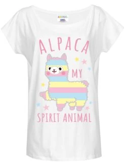 Amufun Alpacasso Spirit Animal Damen Loose-Shirt Weiss