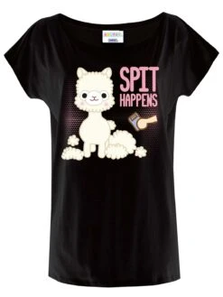 Amufun Alpacasso Spit Happens Damen Loose-Shirt Schwarz