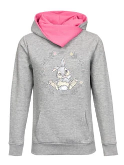 Bambi Thumper Damen Schalkragenpullover Grau Meliert/pink