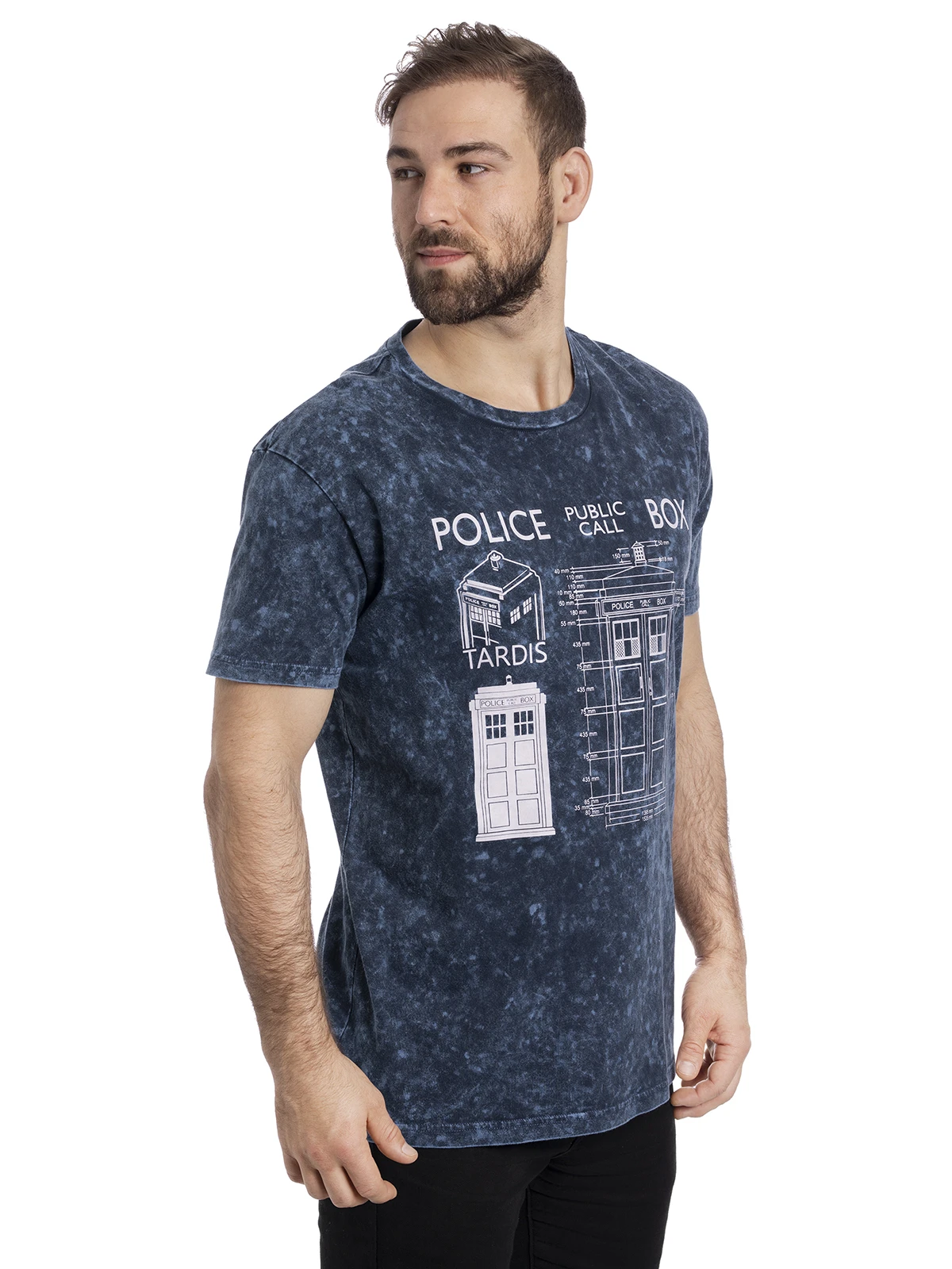 Doctor Who Police Box Blueprint Batik Herren T-Shirt Blau – Bild 2