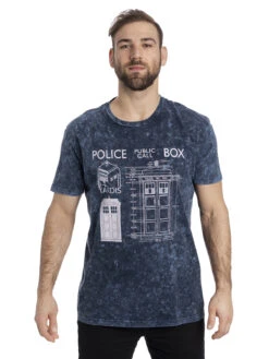 Doctor Who Police Box Blueprint Batik Herren T-Shirt Blau