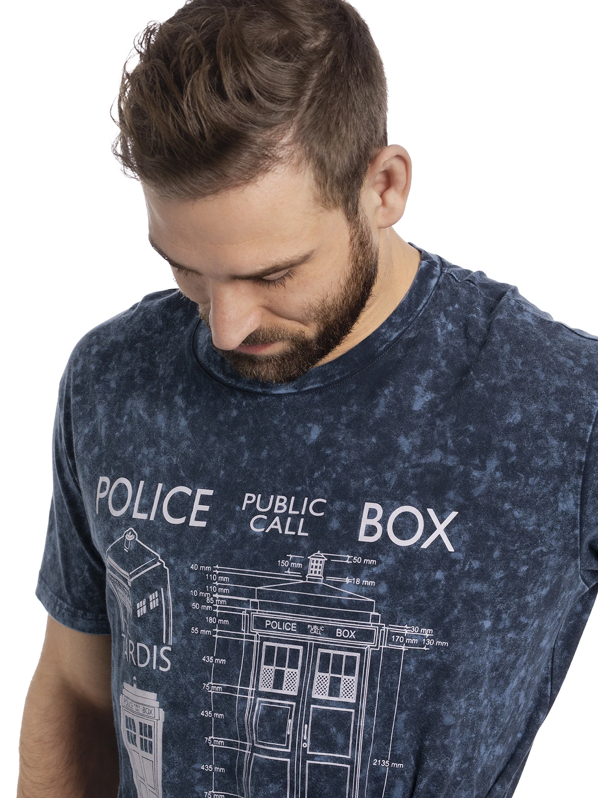 Doctor Who Police Box Blueprint Batik Herren T-Shirt Blau – Bild 4