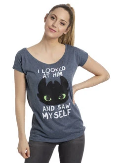 Dragons, Drachenzähmen Leicht Gemacht Myself Damen Loose-Shirt Blau Meliert