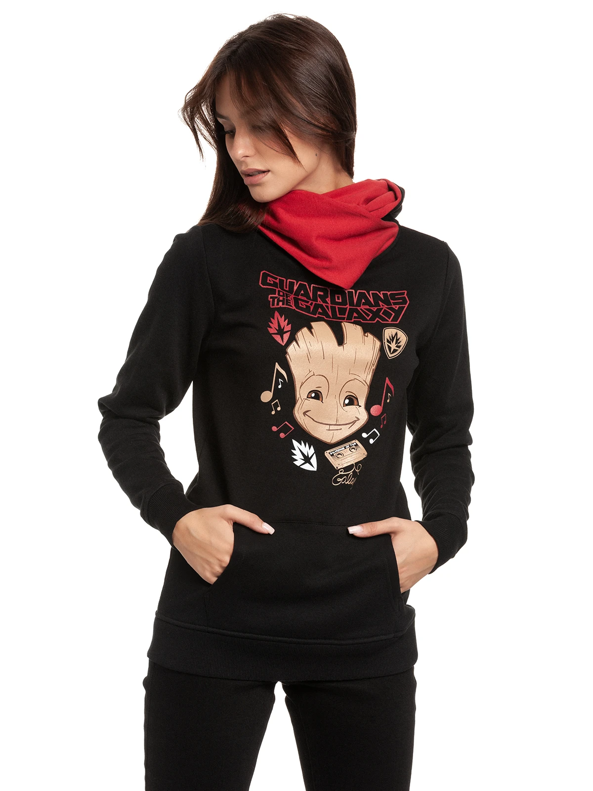 Guardians Of The Galaxy Music Damen Schalkragenpullover Schwarz/rot – Bild 2