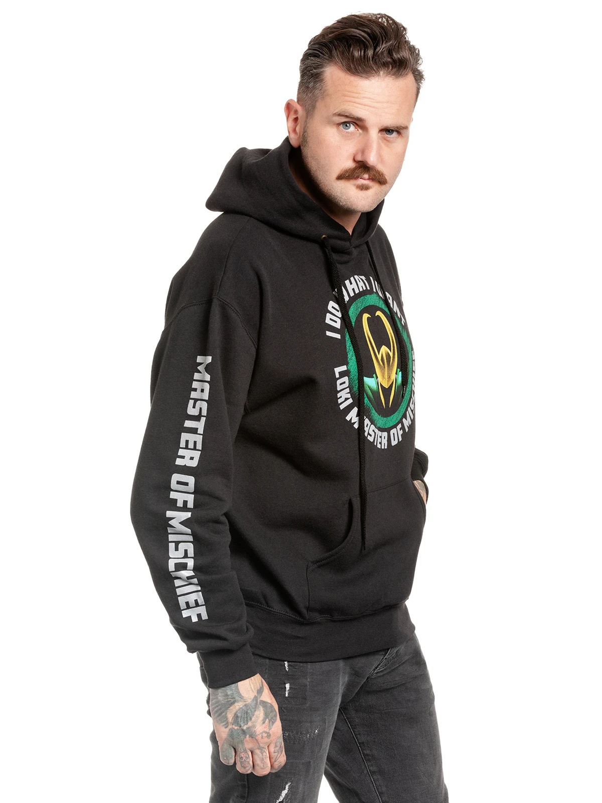 Loki Master Of Mischief Herren Kapuzensweatshirt Schwarz – Bild 3