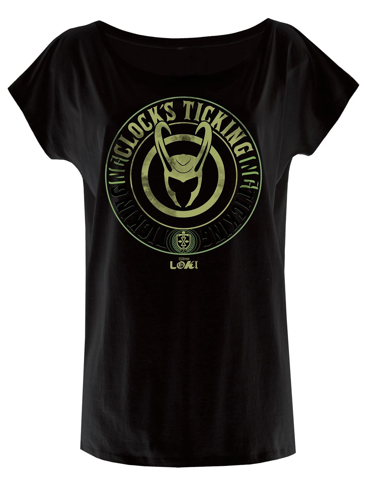 Loki Ticking Damen Loose-Shirt Schwarz – Bild 2