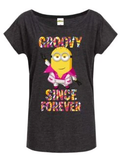 Minions Groovy Damen Loose-Shirt Grau Meliert