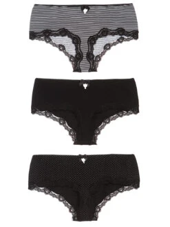 Pussy Deluxe 3er Set Damen Hipster-Set Schwarz Allover