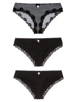 Pussy Deluxe 3er Set Damen Slip-Set Schwarz Allover