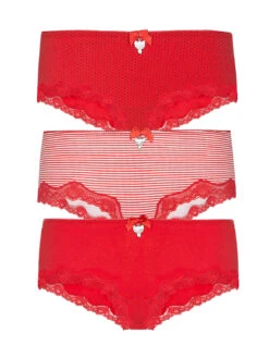 Pussy Deluxe 3er Set Hipster Damen Hipster-Set Rot Allover