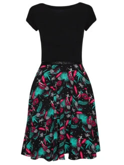 Pussy Deluxe Aloha Damen Petticoat-Kleid Schwarz/allover