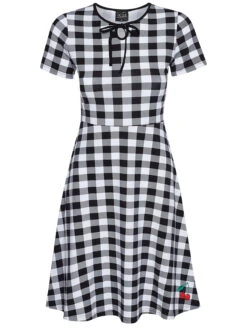 Pussy Deluxe Back To 1955 Black Checkered Damen A-Linien-Kleid Schwarz Allover