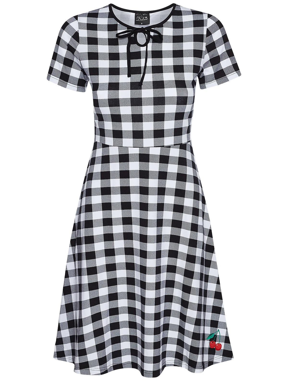 Pussy Deluxe Back To 1955 Black Checkered Damen A-Linien-Kleid Schwarz Allover