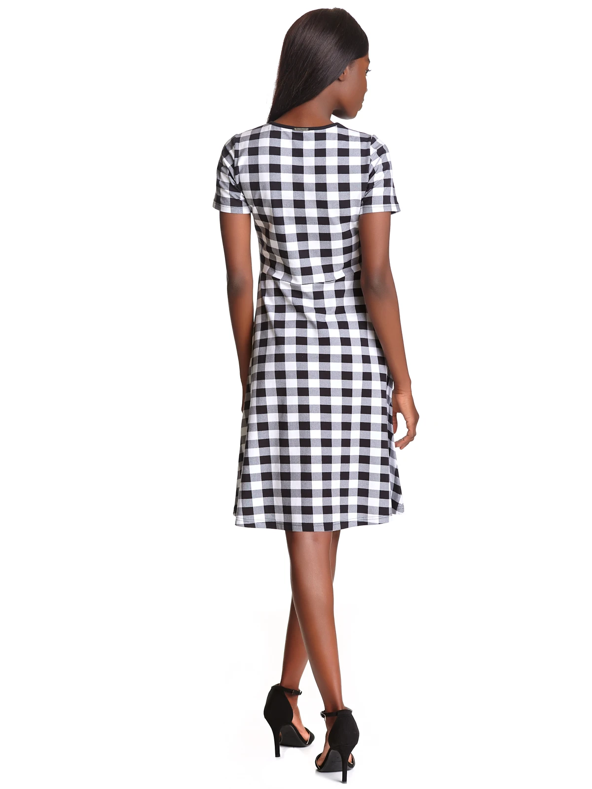 Pussy Deluxe Back To 1955 Black Checkered Damen A-Linien-Kleid Schwarz Allover – Bild 3