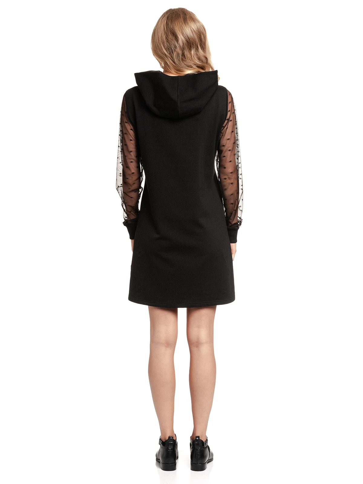 Pussy Deluxe Black Dots Shawl Hooded Damen Sweatkleid Schwarz – Bild 3