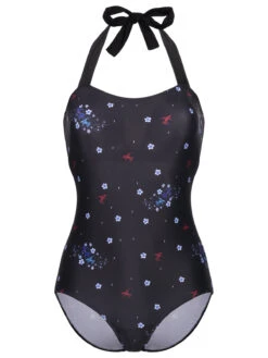 Pussy Deluxe Blossom Damen Badeanzug Schwarz Allover