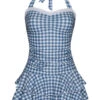Pussy Deluxe Blue Plaid Damen Badeanzug Blau Allover