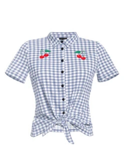 Pussy Deluxe Blue Plaid Damen Kurzarmbluse Blau Allover