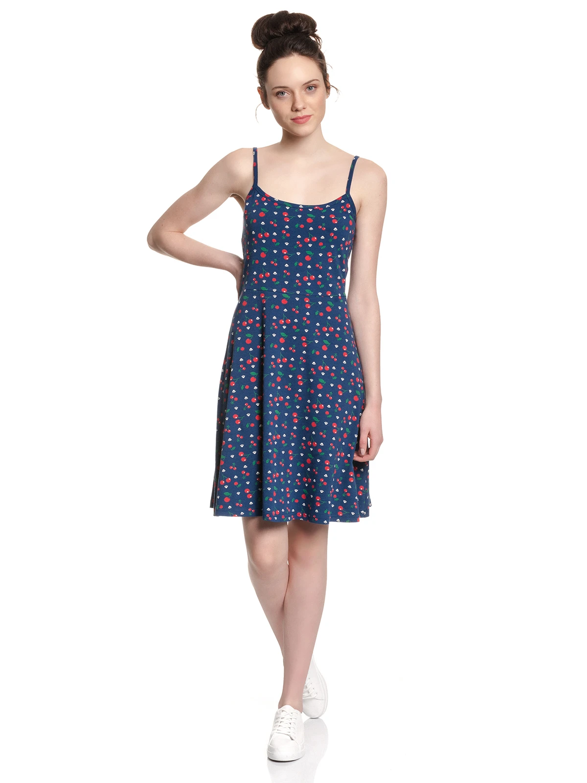 Pussy Deluxe Cat Paws & Cherries Damen Spaghettikleid Blau Allover – Bild 2