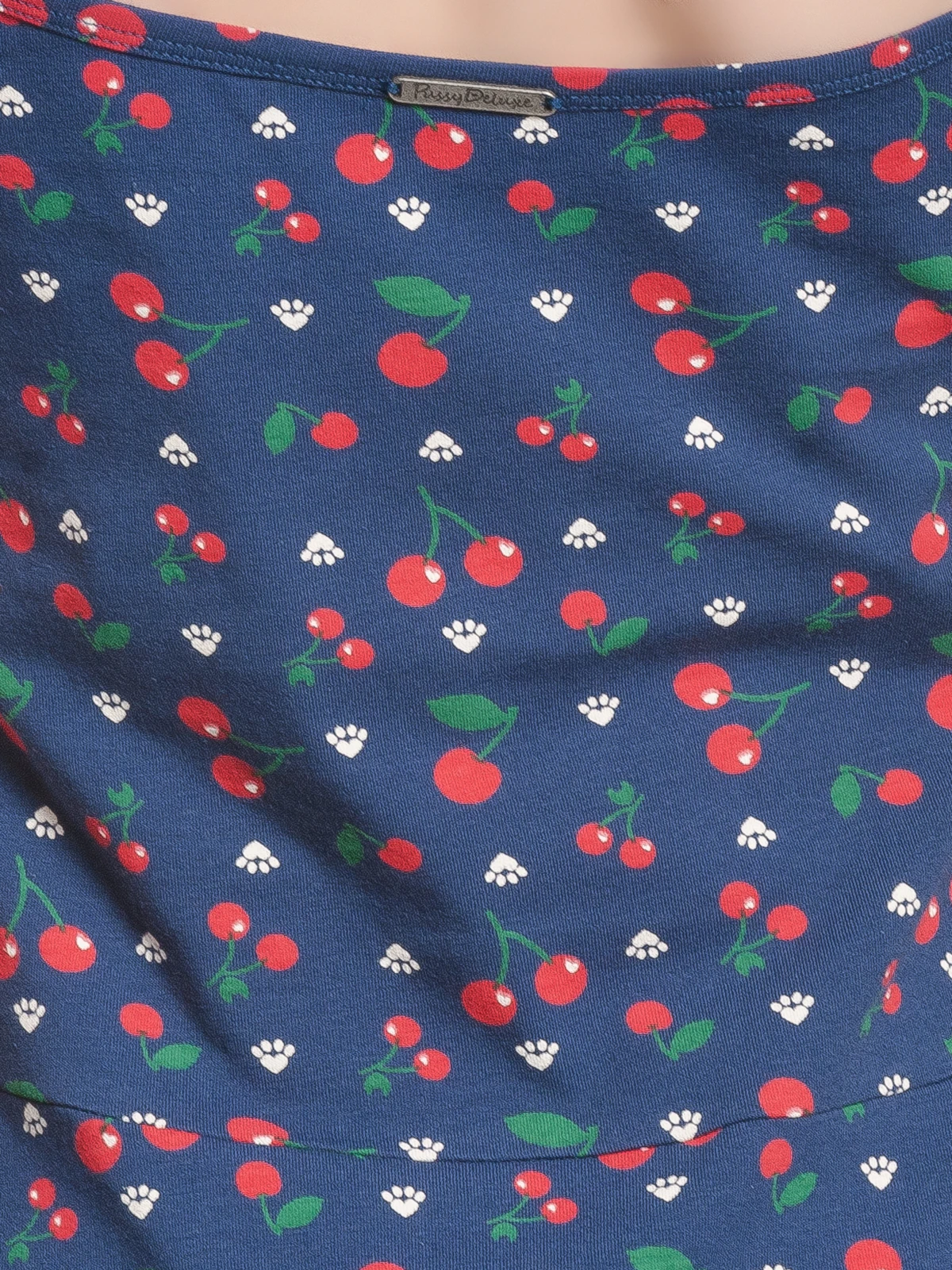 Pussy Deluxe Cat Paws & Cherries Damen Spaghettikleid Blau Allover – Bild 8
