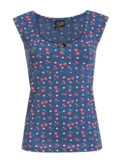 Pussy Deluxe Cat Paws & Cherries Damen T-Shirt Blau Allover