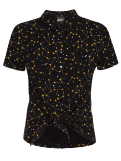 Pussy Deluxe Celestial Stars Damen Kurzarmbluse Schwarz Allover