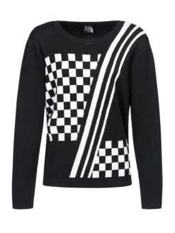 Pussy Deluxe Checkered Knit Damen Strickpullover Schwarz/weiß