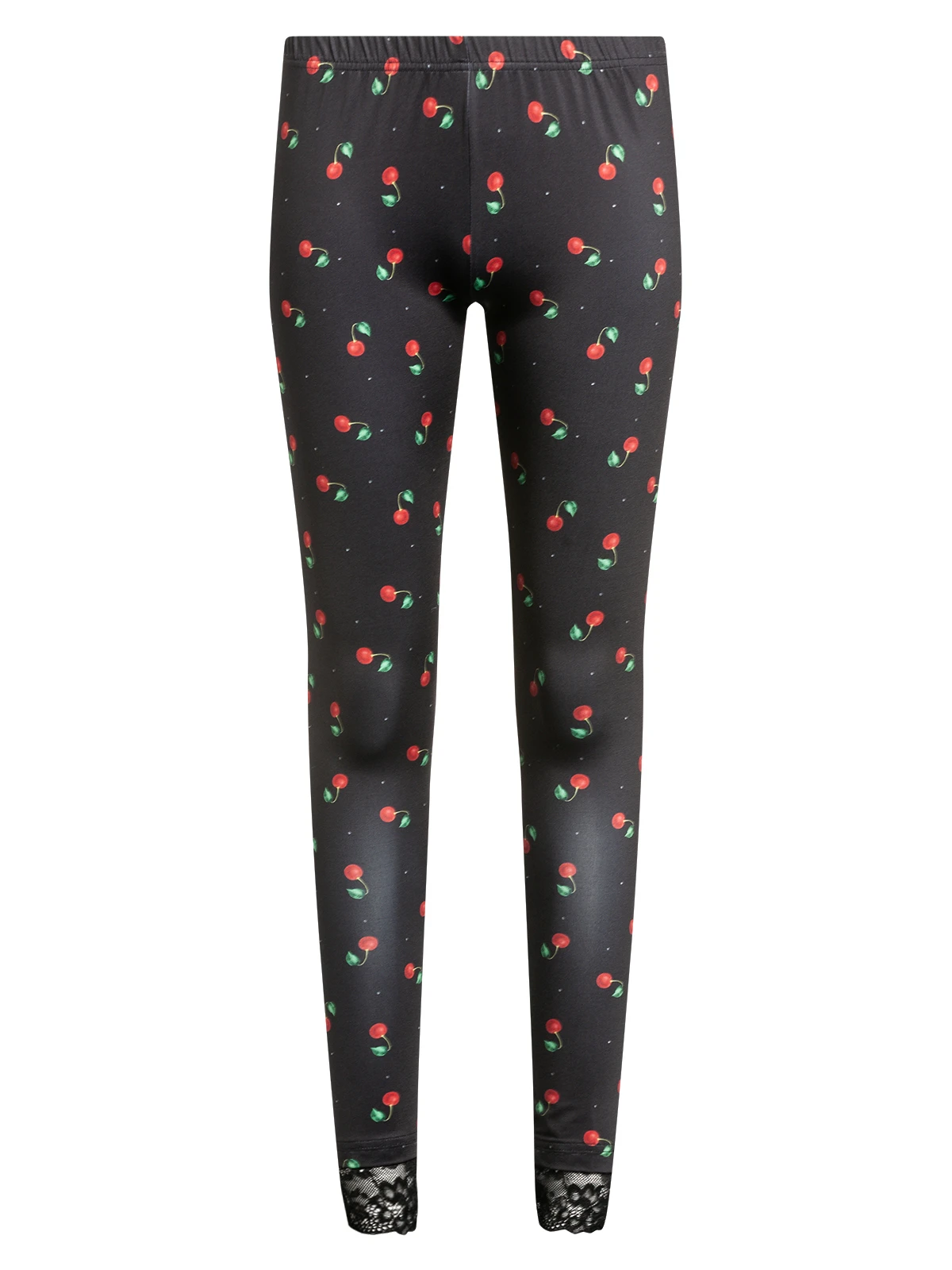 Pussy Deluxe Cherries Damen Leggings Schwarz Allover