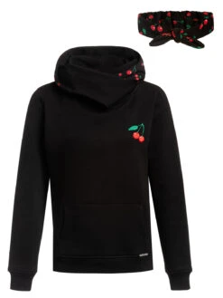 Pussy Deluxe Cherries Damen Schalkragenpullover Schwarz Allover