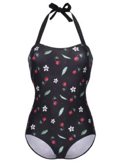 Pussy Deluxe Cherry Blossom Damen Badeanzug Schwarz Allover