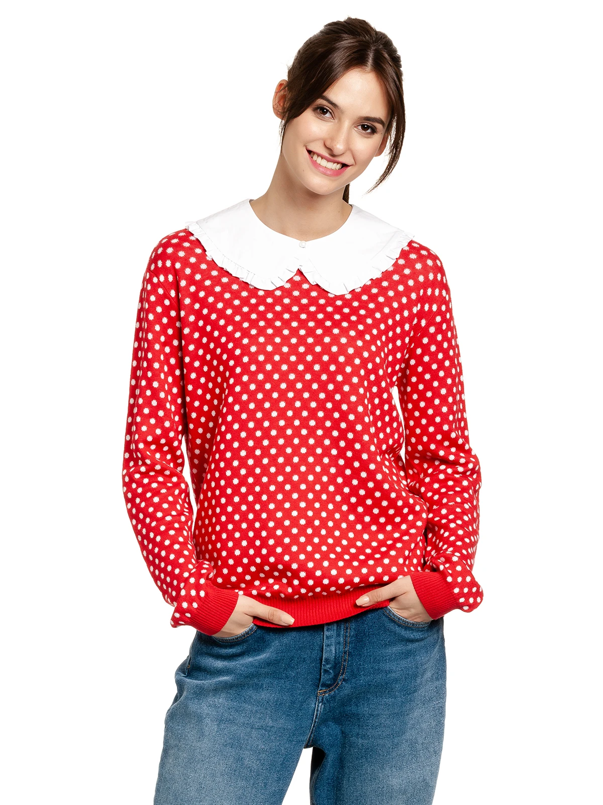 Pussy Deluxe Chic Dotties Damen Strickpullover Rot Allover - Image 3