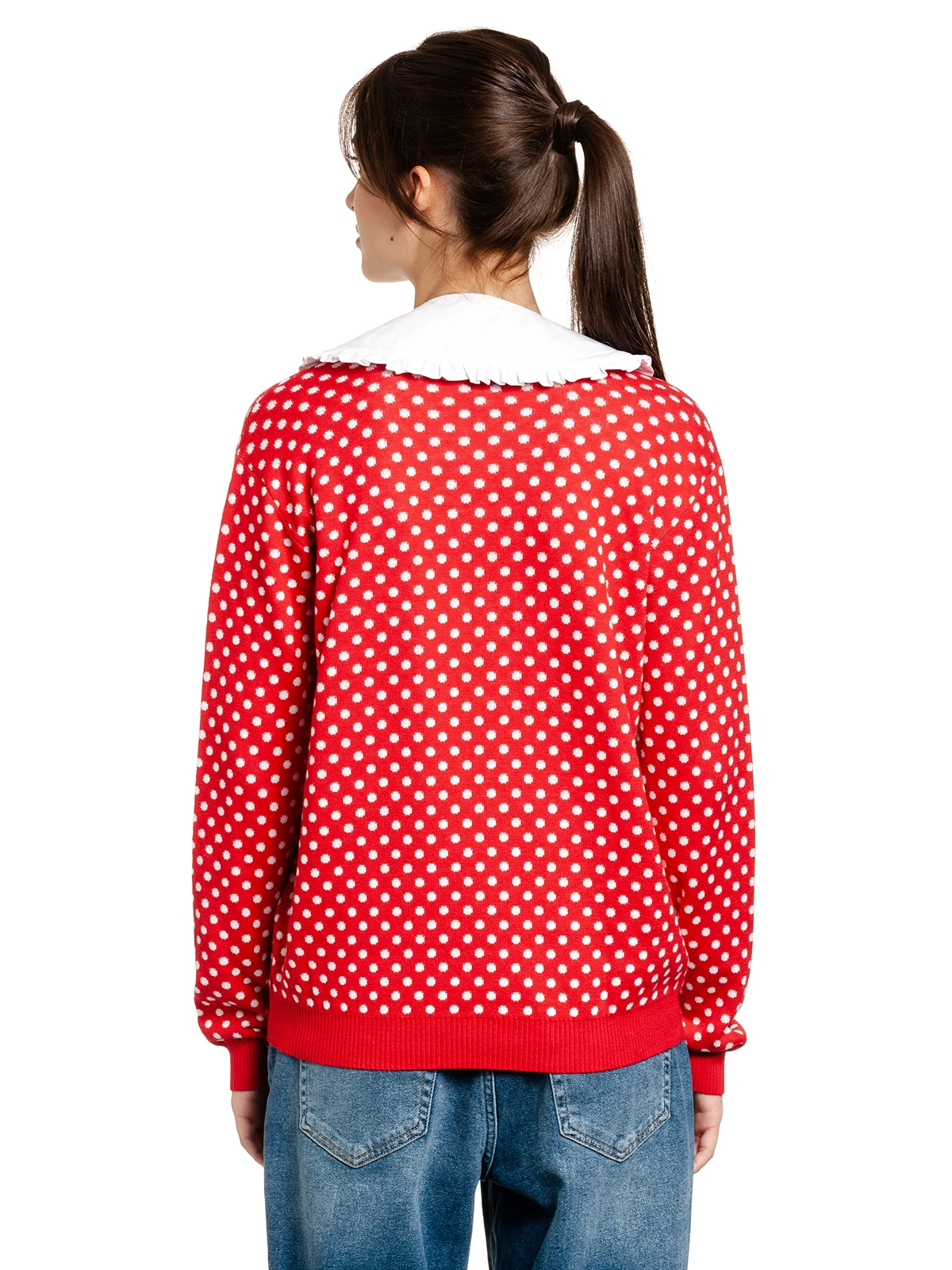 Pussy Deluxe Chic Dotties Damen Strickpullover Rot Allover - Image 4