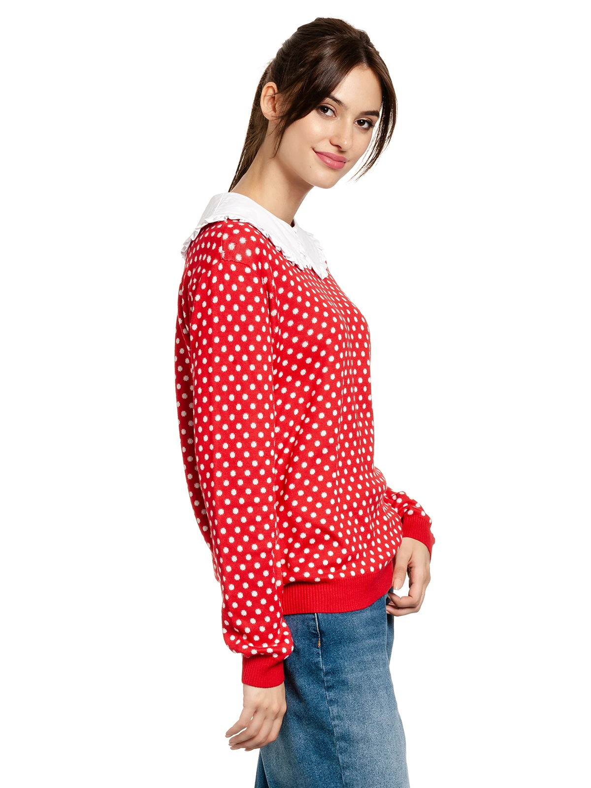 Pussy Deluxe Chic Dotties Damen Strickpullover Rot Allover - Image 5