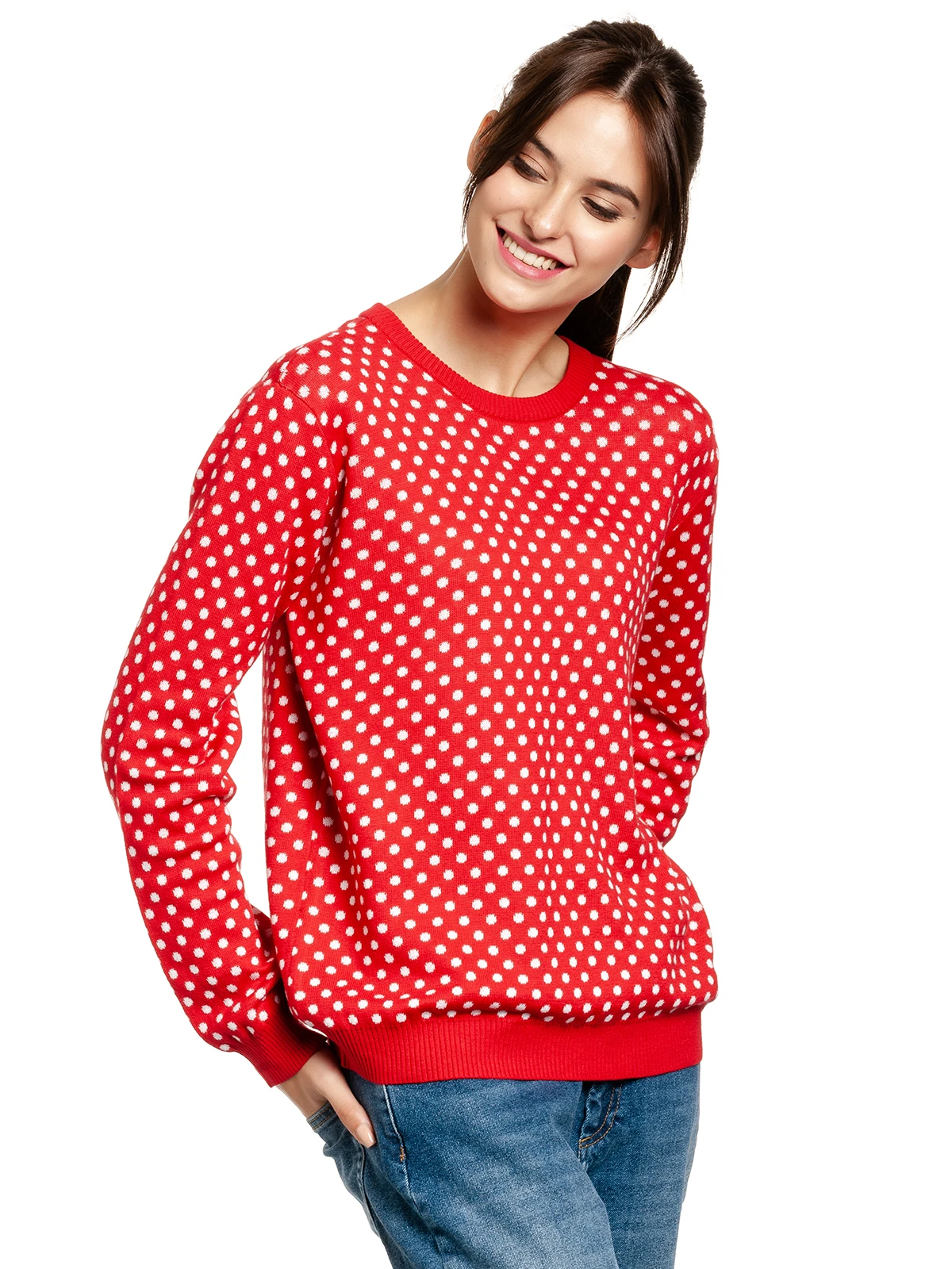 Pussy Deluxe Chic Dotties Damen Strickpullover Rot Allover
