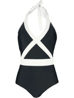 Pussy Deluxe Criss Cross Damen Badeanzug Schwarz/weiß