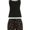 Pussy Deluxe Cherries Damen Pyjama Schwarz Allover