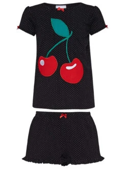 Pussy Deluxe Dotties & Cherry Girl Kinder Schlafanzug Schwarz Allover