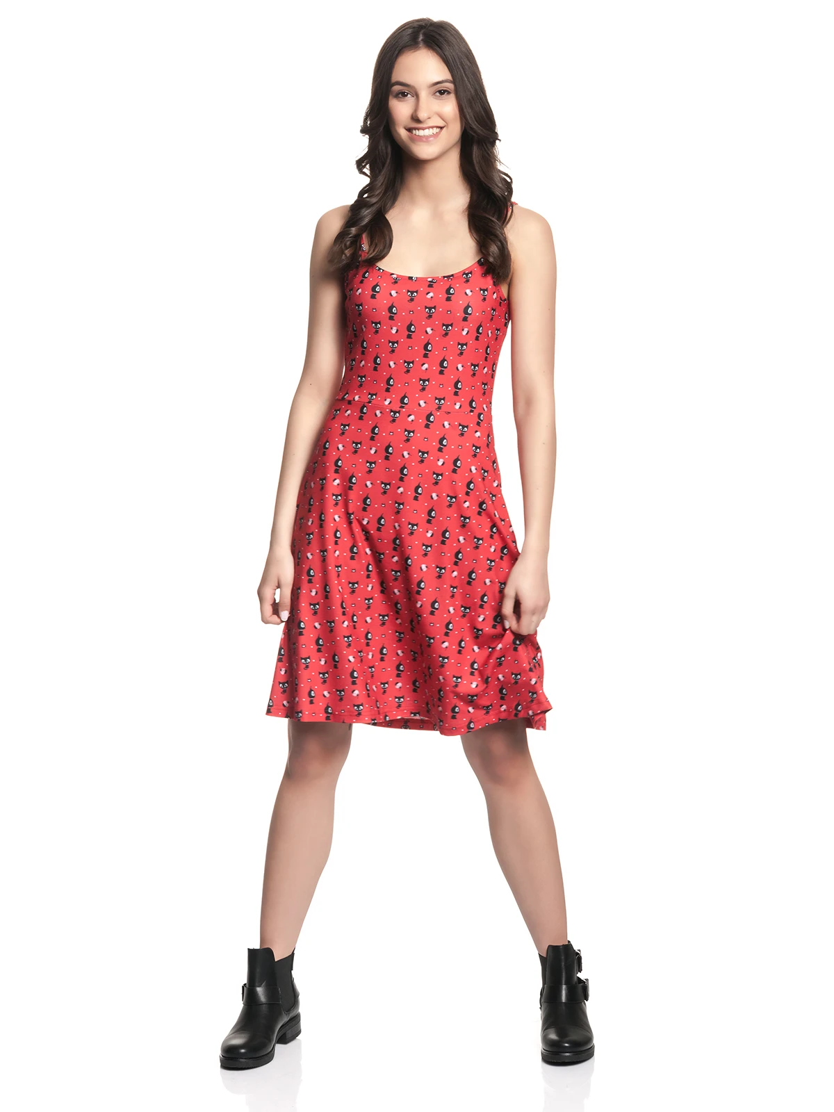 Pussy Deluxe Kitty Cupcake Love Damen A-Linien-Kleid Rot Allover - Image 2