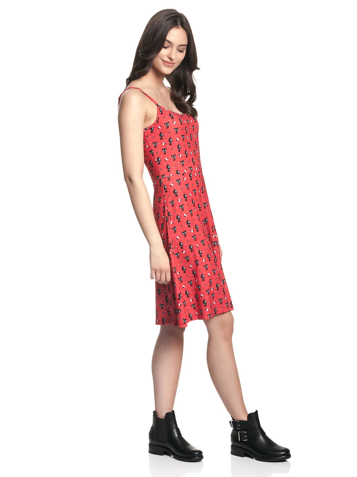 Pussy Deluxe Kitty Cupcake Love Damen A-Linien-Kleid Rot Allover - Image 3