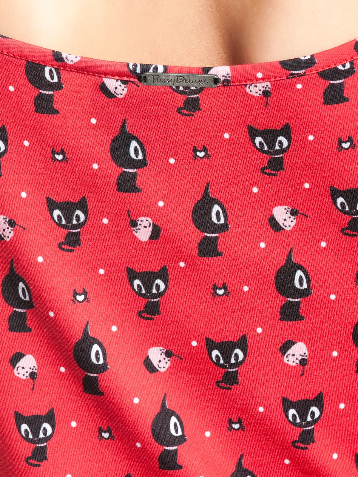 Pussy Deluxe Kitty Cupcake Love Damen A-Linien-Kleid Rot Allover - Image 5