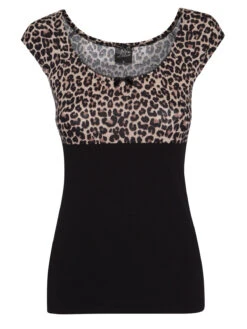 Pussy Deluxe Leo Evie Damen T-Shirt Schwarz/allover