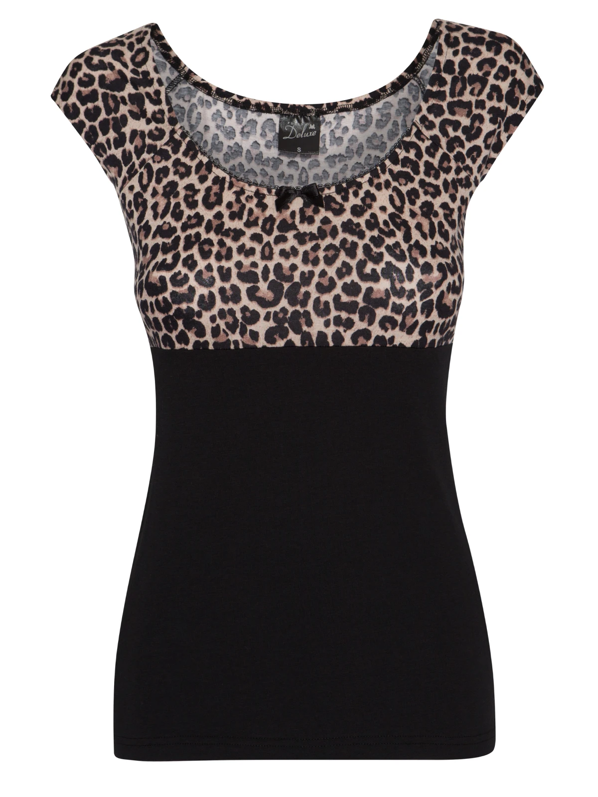 Pussy Deluxe Leo Evie Damen T-Shirt Schwarz/allover