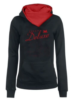 Pussy Deluxe Logo Damen Schalkragenpullover Schwarz/rot