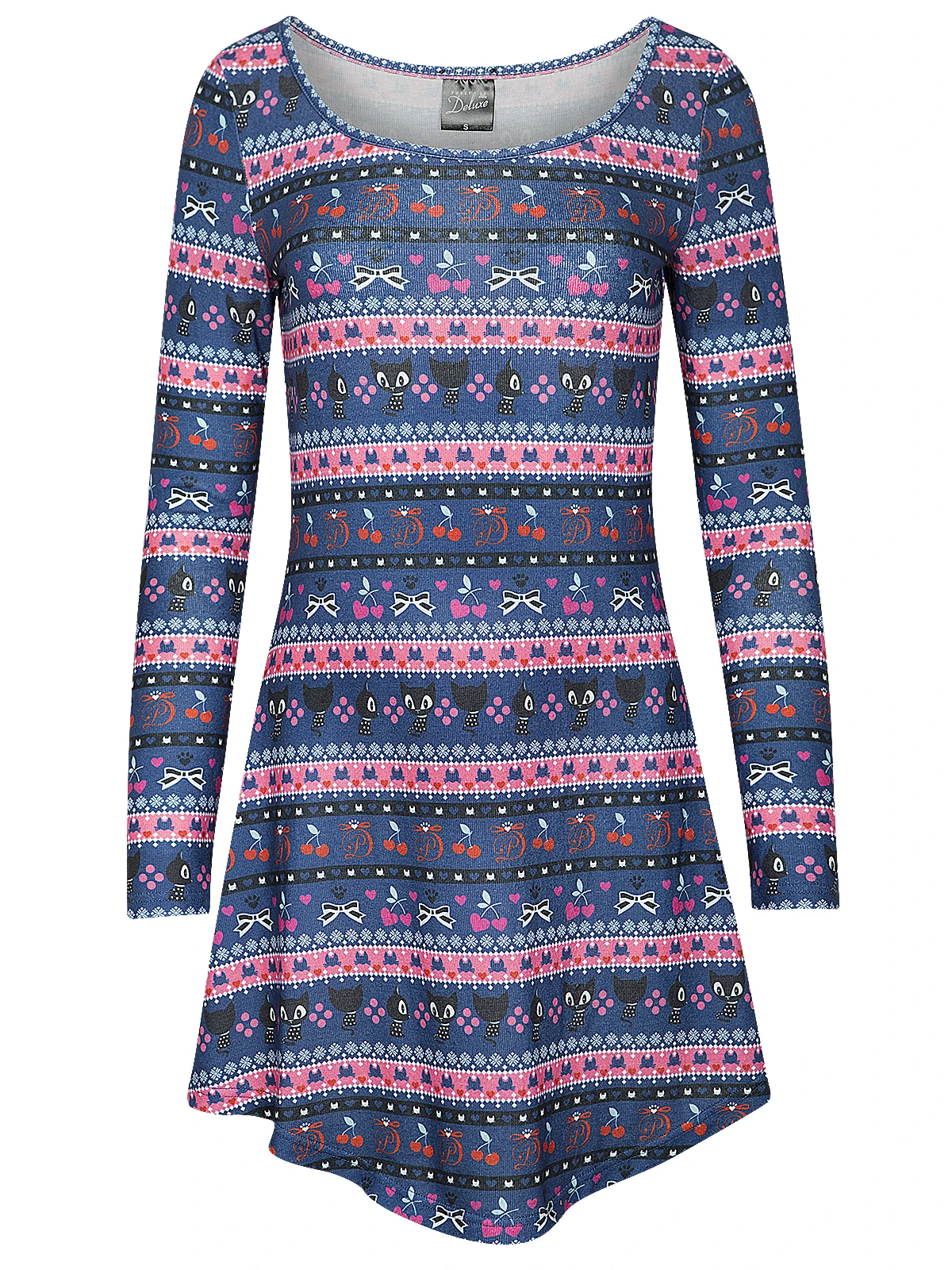 Pussy Deluxe Cherry Winter Damen A-Linien-Kleid Mehrfarbig