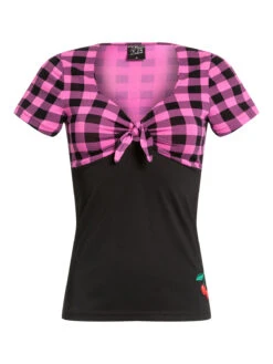 Pussy Deluxe Pink Checkered Damen T-Shirt Schwarz/lightpink