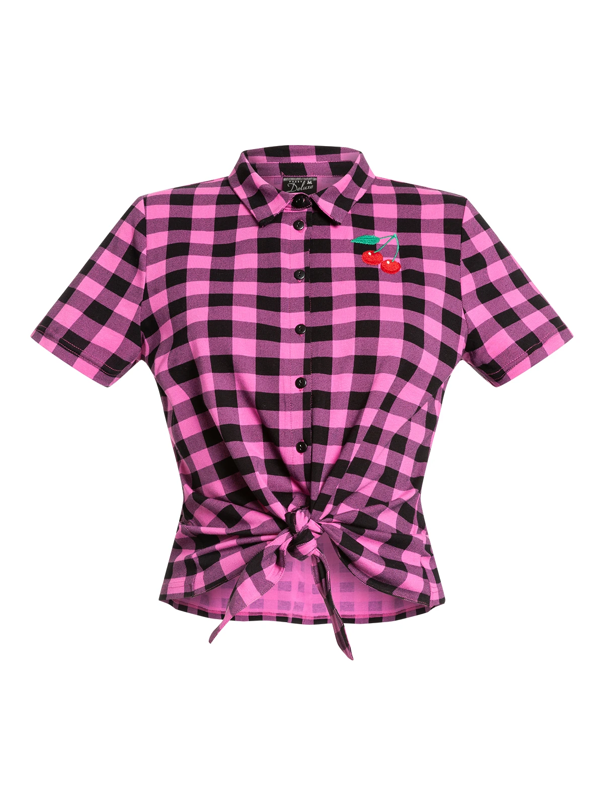 Pussy Deluxe Pink Checkered Damen Kurzarmbluse Schwarz/lightpink