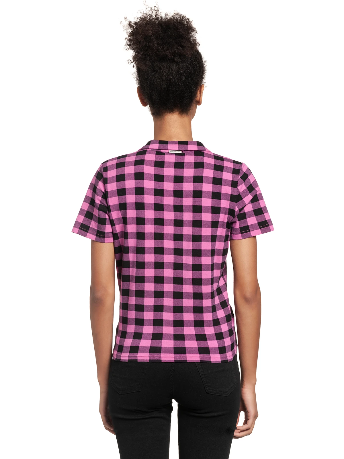 Pussy Deluxe Pink Checkered Damen Kurzarmbluse Schwarz/lightpink – Bild 3